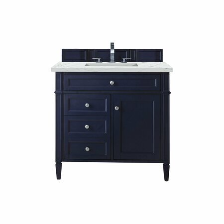 JAMES MARTIN VANITIES Brittany 36in Single Vanity, Victory Blue w/ 3 CM Ethereal Noctis Quartz Top 650-V36-VBL-3ENC